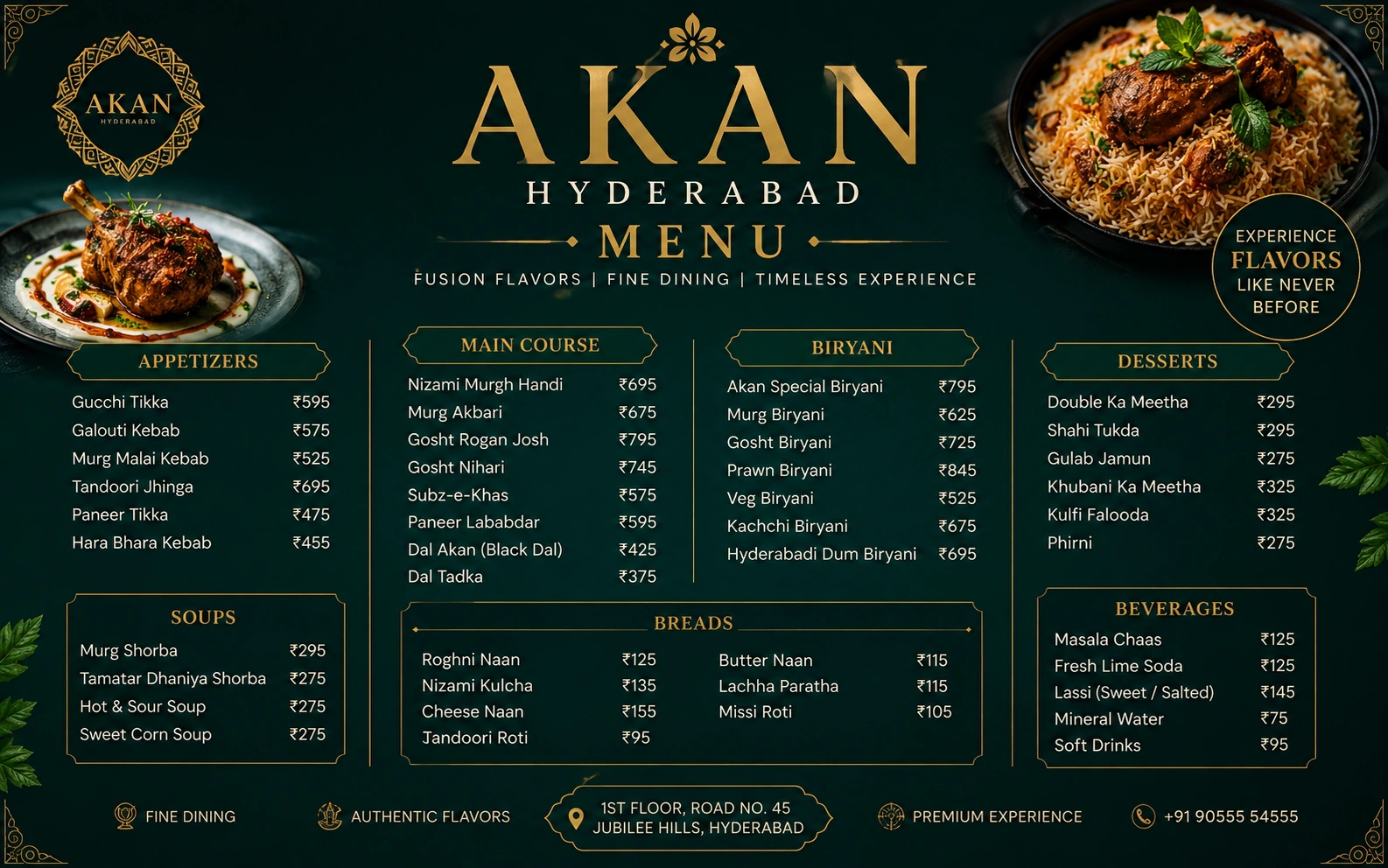 Akan Hyderabad Menu