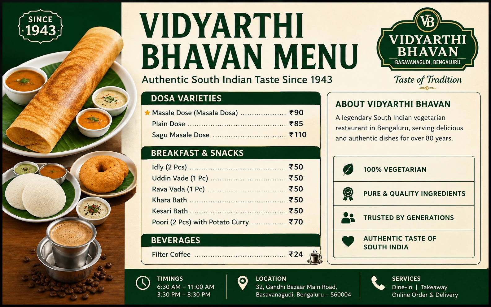 Vidyarthi Bhavan Menu