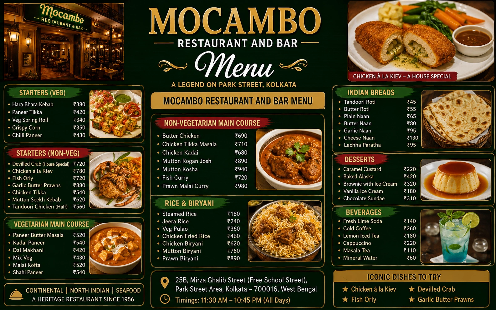 Mocambo Restaurant And Bar Menu